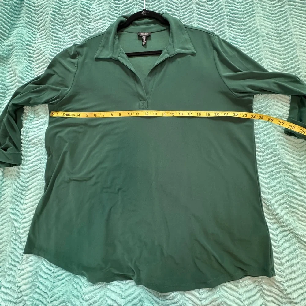 Jones New York Green Polo Collar 3/4 Sleeve Blouse - Picture 6 of 8